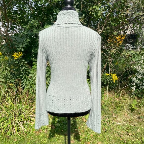 Y2K Vintage Sage Green Turtleneck Sweater | Flare Sleeve | Coquette Sz L Holiday - Picture 3 of 9